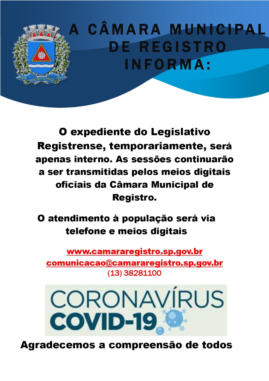 Câmara acata orientações do Ministério da Saúde e da OMS e adota medidas preventivas no atendimento à população