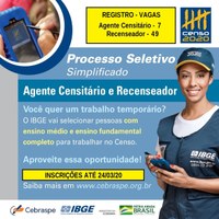 IBGE abre de 50 vagas temporárias em Registro