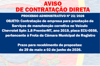 AVISO DE CONTRATAÇÃO DIRETA - Manutenção corretiva de Veículo