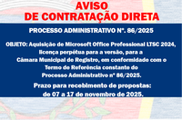 AVISO DE CONTRATAÇÃO DIRETA - PROCESSO ADMINISTRATIVO N° 86/2025