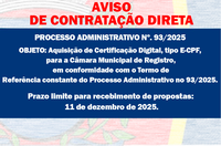 AVISO DE CONTRATAÇÃO DIRETA - PROCESSO ADMINISTRATIVO N° 93/2025