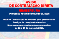 AVISO DE CONTRATAÇÃO DIRETA -  Serviço de Lavagem Automotiva - REABERTURA