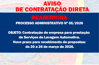 AVISO DE CONTRATAÇÃO DIRETA -  Serviço de Lavagem Automotiva - REABERTURA 3