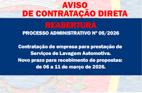 AVISO DE CONTRATAÇÃO DIRETA -  Serviço de Lavagem Automotiva - REABERTURA