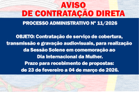 AVISO DE CONTRATAÇÃO DIRETA - Serviços audiovisuais para o Dia da Mulher