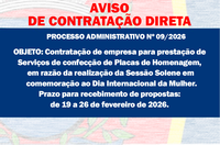 AVISO DE CONTRATAÇÃO DIRETA - Serviços de confecção de Placas de Homenagem