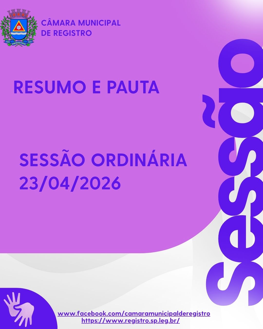 RESUMO E PAUTA DA SESSÃO ORDINÁRIA DE 23/04/2026