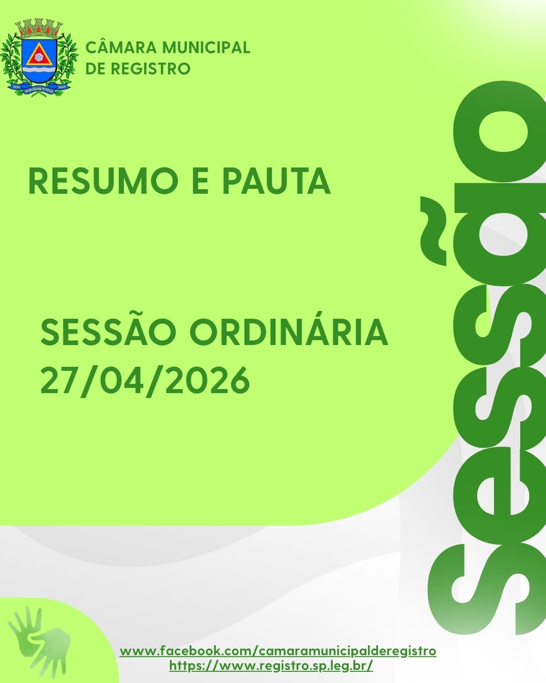 RESUMO E PAUTA - SESSÃO ORDINÁRIA 27/04/2026