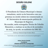 Sessão Solene marcará os 81 anos de Registro 